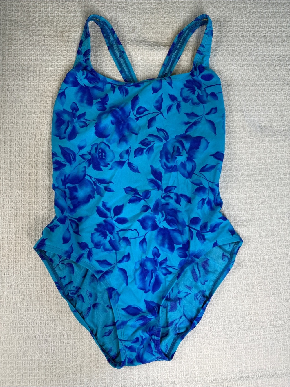 Speedo blue floral one piece swimsuit racerback size 14